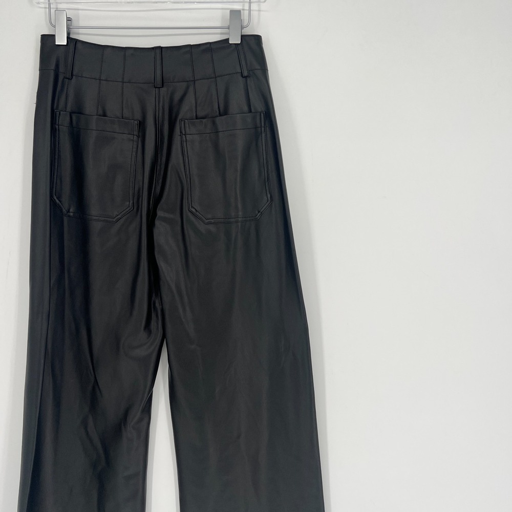 Maeve Colette Pants Women 26 Faux Leather Biker Wide Leg High Rise Anthropologie - Picture 7 of 12
